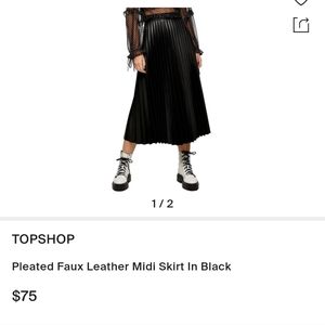 TOPSHOP Faux Leather Pleated Midi Skirt Size 4